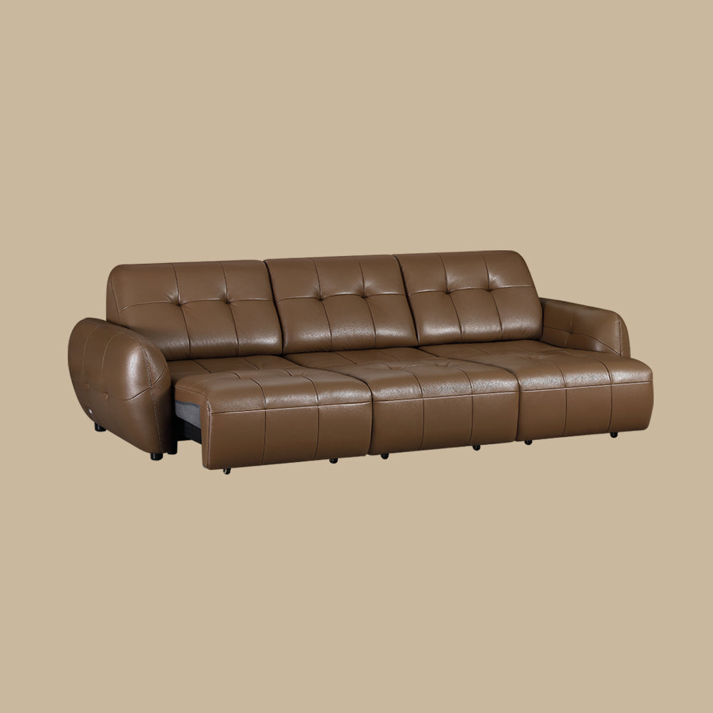 Modern Power Reclining Leather Sofa Individual Seat Control Remote Adjustable Straight Lounge Couch