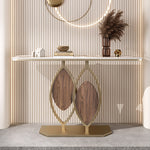 Load image into Gallery viewer, Modern Sintered Stone Entryway Console Table with Gold Metal Artistic Base
