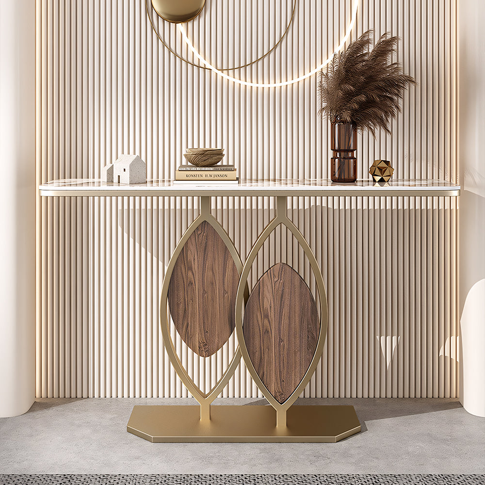 Modern Sintered Stone Entryway Console Table with Gold Metal Artistic Base