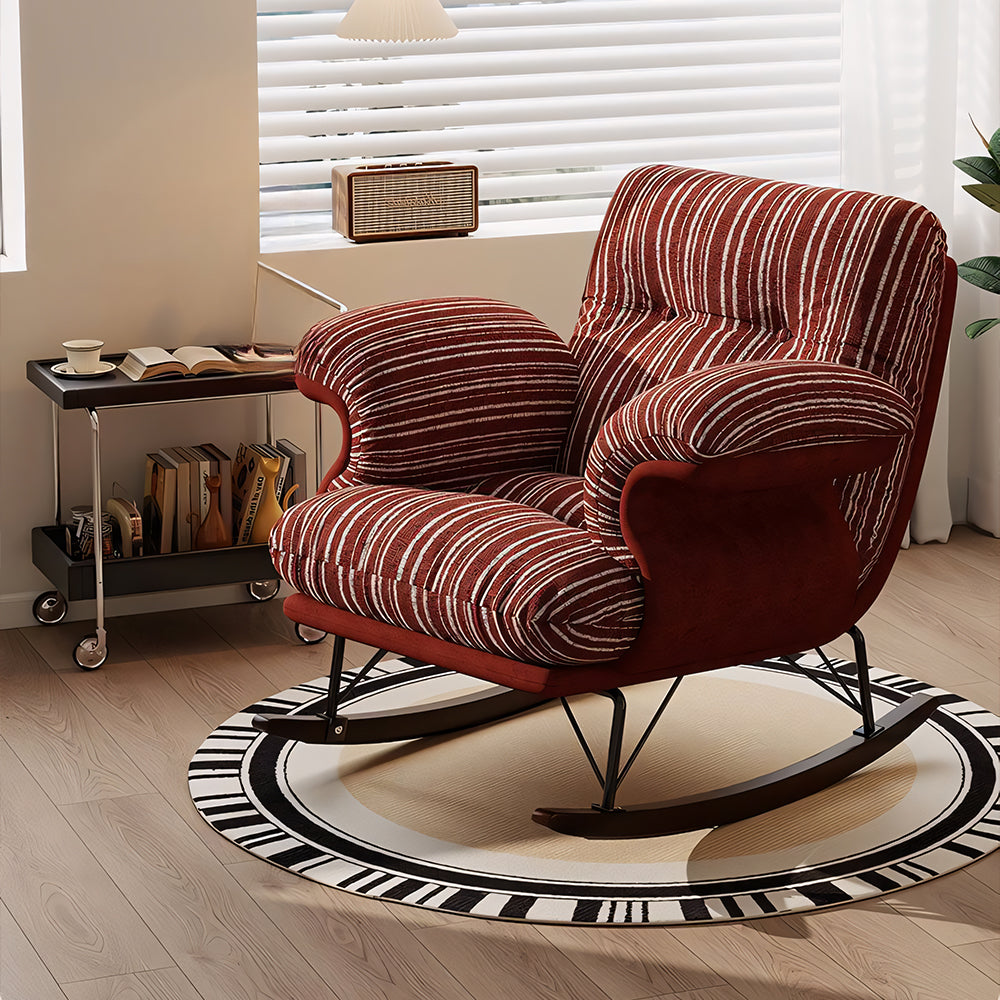 Modern Rocking Lounge Chair Striped Upholstery Accent Chair Curved Armrest Relax Chair