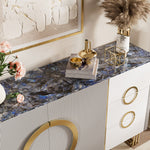 Load image into Gallery viewer, 62.4" Sleek Modern White and Gold Buffet Cabinet with Circular Accents
