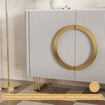 Load image into Gallery viewer, 62.4" Sleek Modern White and Gold Buffet Cabinet with Circular Accents
