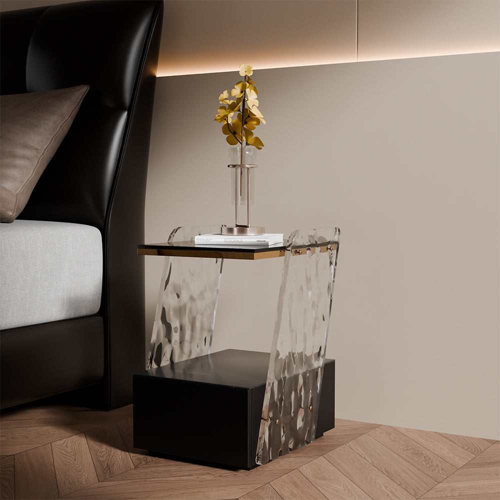 Modern Sculptural Nightstand Bedside Table with Scratch Resistant Leather & Smart Sensor Lighting
