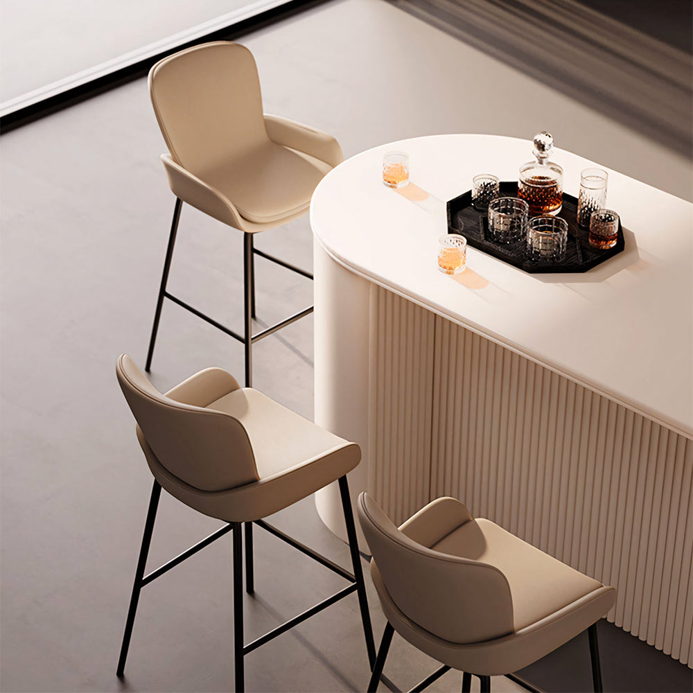 Modern Upholstered Bar Stool with Armrests PU Leather Counter Chair Metal Frame Kitchen Island Bar Chair 1 Piece