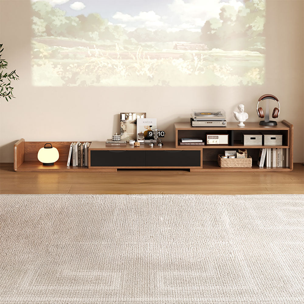 51'' Walnut Lift-Top Coffee Table with Hidden Storage Drawers and Open Shelves