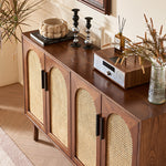 Load image into Gallery viewer, 59'' Mid-Century Modern Rattan Door Sideboard Cabinet Solid Wood Buffet Storage Console for Dining Room &amp; Living Room
