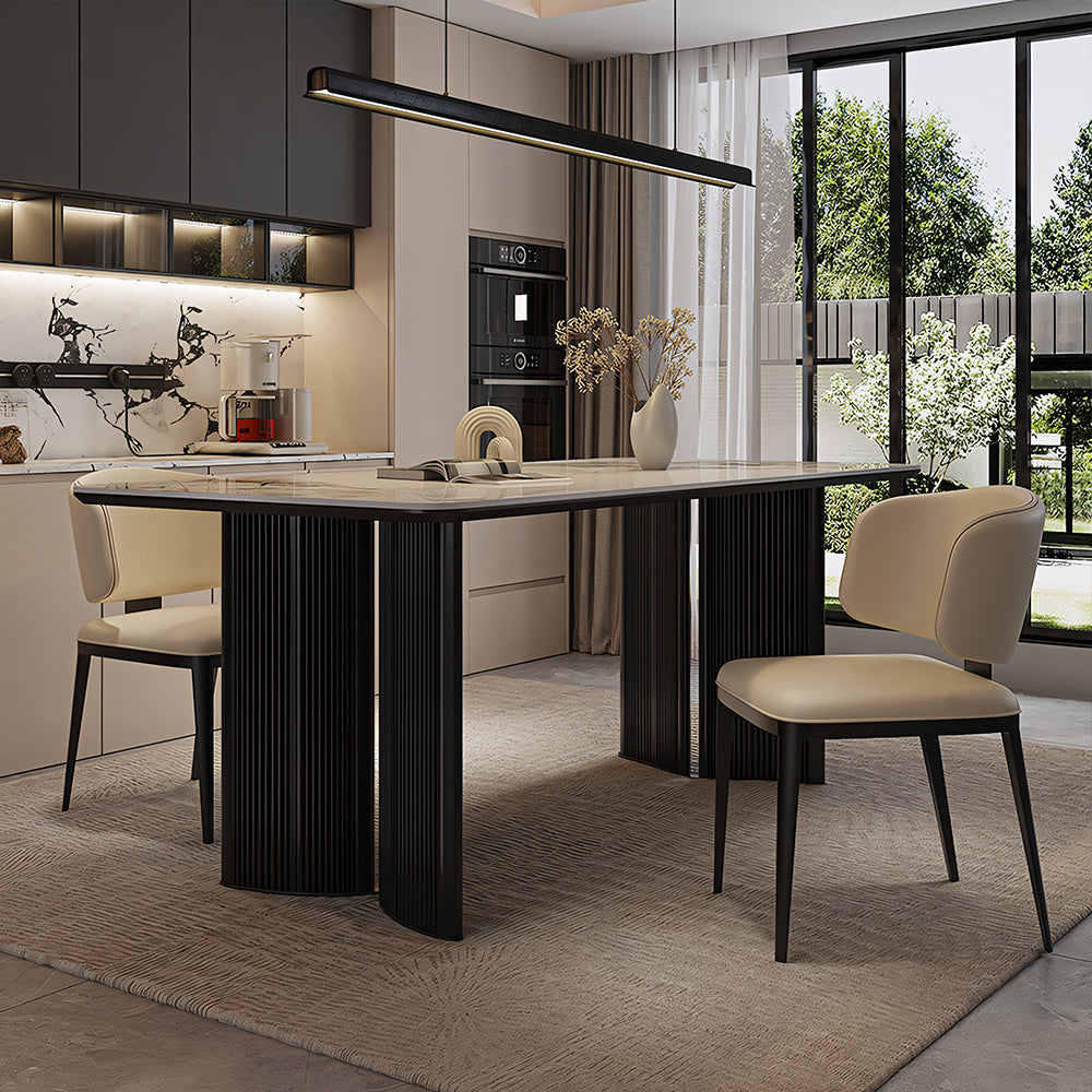 Minimalist Luxury Dining Table Natural Marble Grain Stone Tabletop