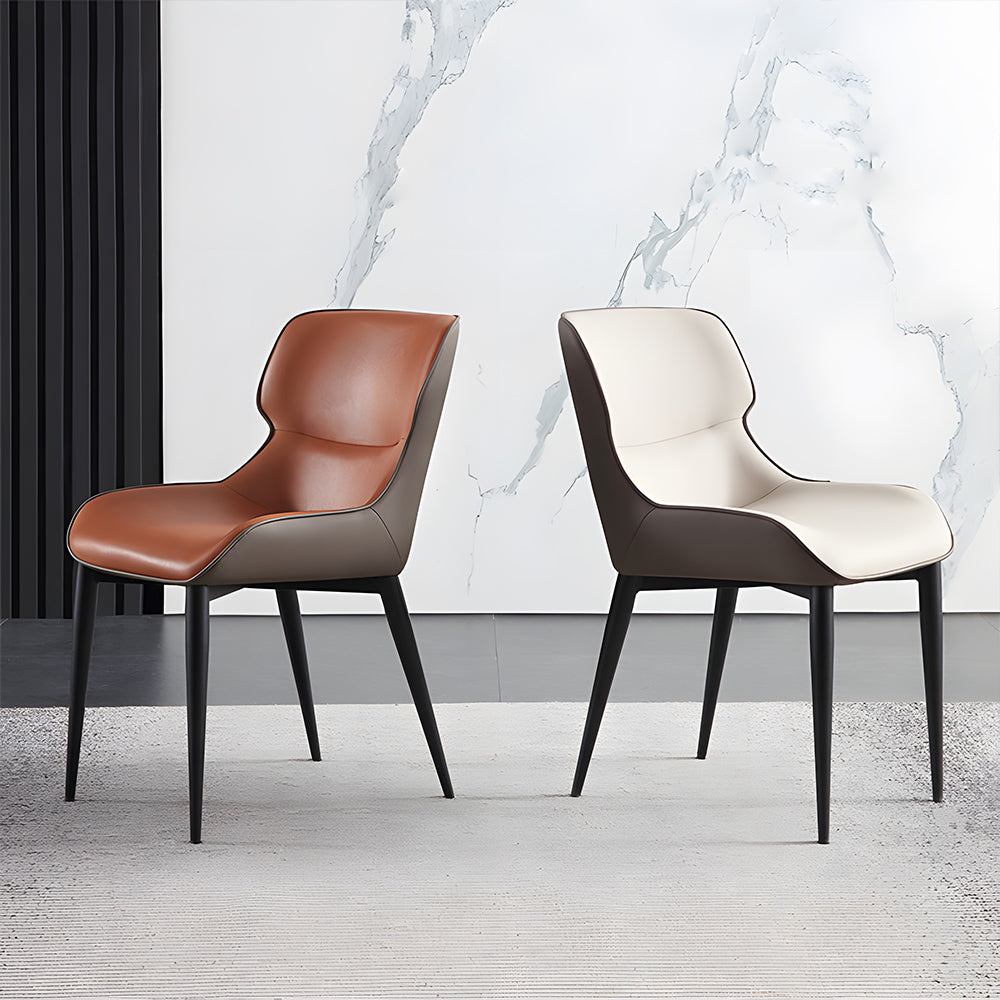Set of 2 Modern Elegant Dining Chairs Premium Leather Upholstery with Sleek Metal Legs