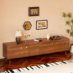 Load image into Gallery viewer, 78&quot; Retro TV Stand Carved Geometric Pattern Solid Wood Cabinet Brass-Tipped Legs
