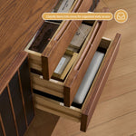Load image into Gallery viewer, 70.87&quot; Mid-Century Fluted TV Console Natural Red Oak Vintage Style Ample Storage
