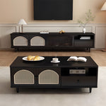 Load image into Gallery viewer, TV Stand &amp; Coffee Table Set with Cane Drawers Mid-Century Modern Style Spacious Storage Elegant Design
