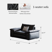 Modern Low Profile Black Leather Straight Sofa Minimalist Wide Arm 4 Seater Couch