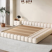 Modern Minimalist Modular Bed with Soft Cushioned Edges Ultra-Fiber Leather Steel-Wood Slatted Frame