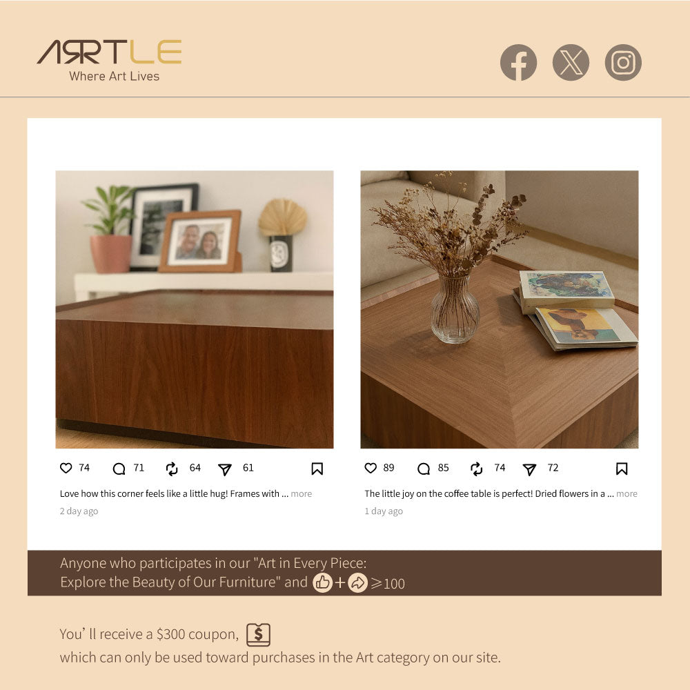 35.1″ Coffee Table Solid Wood Minimalist Design with Hidden Storage