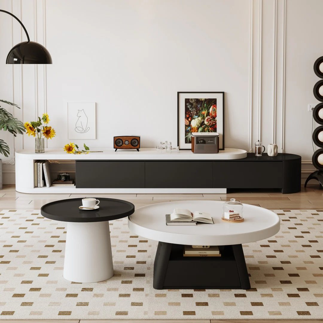 Round Coffee Table Set Modern Minimalist Design Dual-Tone Finish for Living Room Stylish Functional Centerpiece