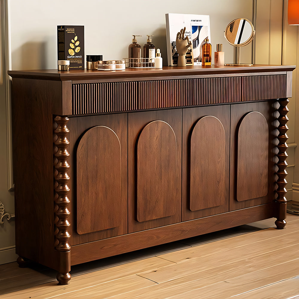 Modern Vintage Sideboard Cabinet Solid Wood Buffet Cabinet with Fluted Design and Arched Doors Storage Console