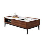 Load image into Gallery viewer, 50&#39;&#39;Modern Rectangular Coffee Table with Drawers | White Marble Top + Walnut Finish + Hidden Storage
