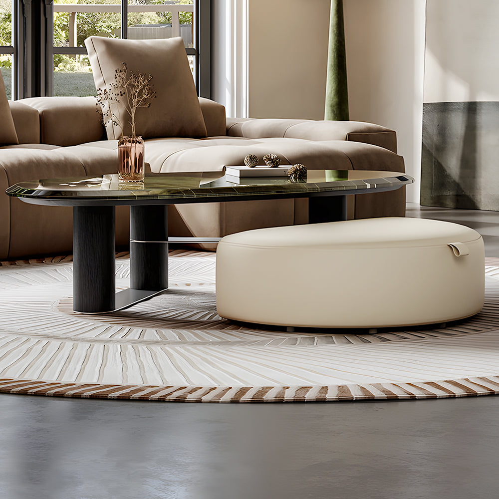 Modern Oval Coffee Table with Tempered Glass Top Black Base Minimalist Living Room Center Table