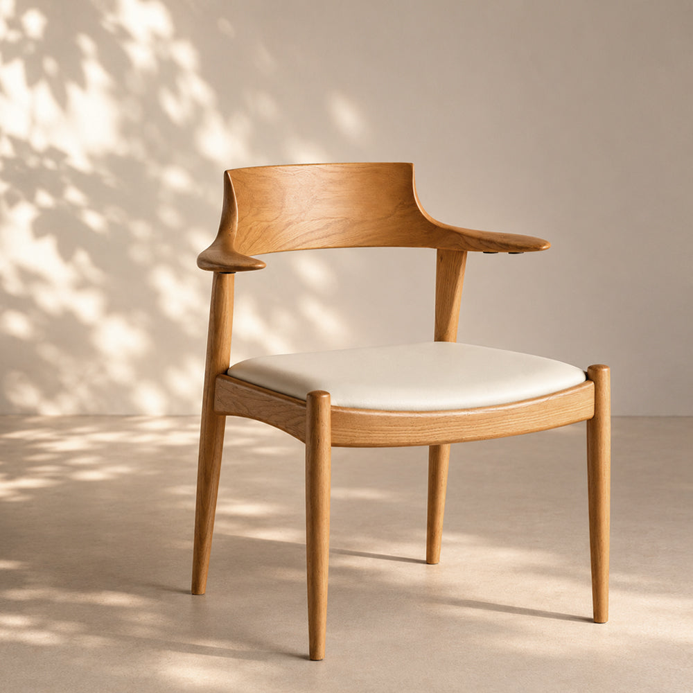 Modern Solid Wood Dining Chair with Handwoven Paper Rope Seat and Sculptural Armrests 1 Piece