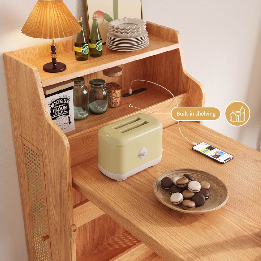 69'' Rattan Dining Cabinet Table Set Foldable Storage Multi-Chair Design Solid Wood Finish