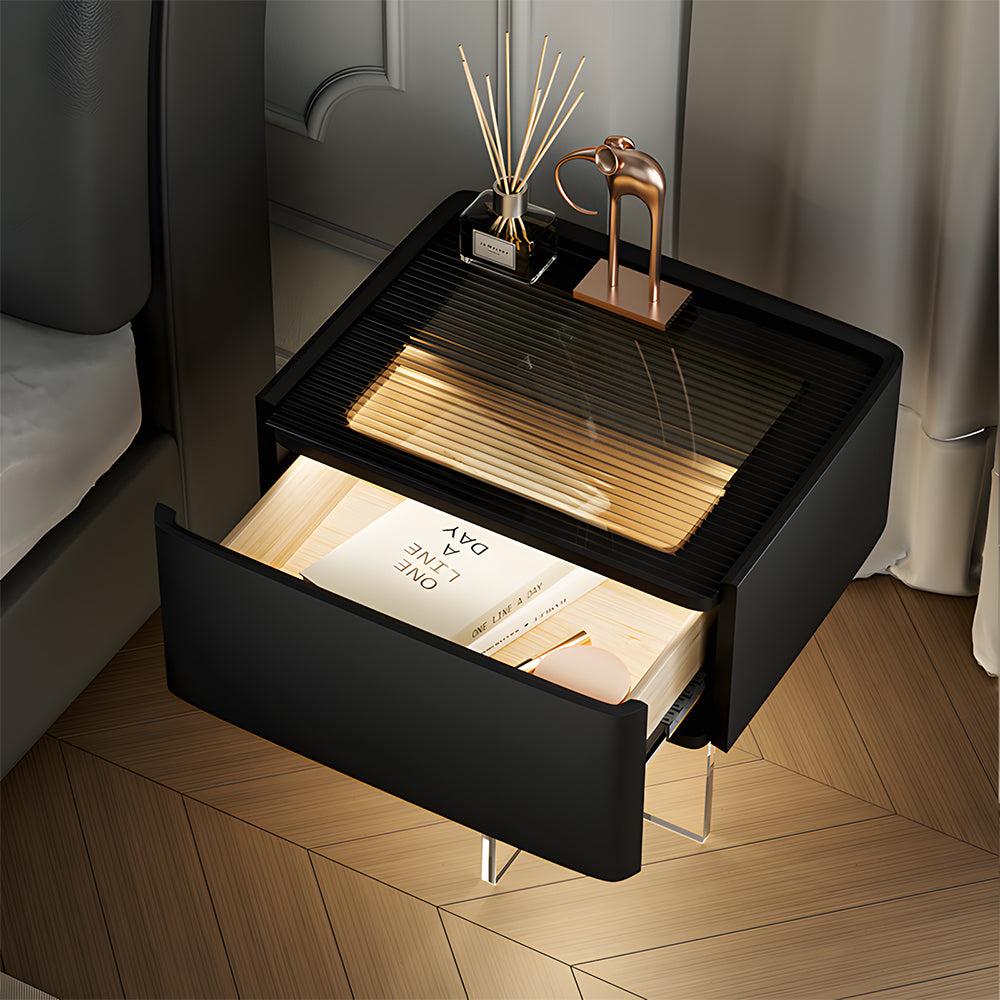 Smart Nightstand with Transparent Acrylic Legs and Motion Sensor LED Light