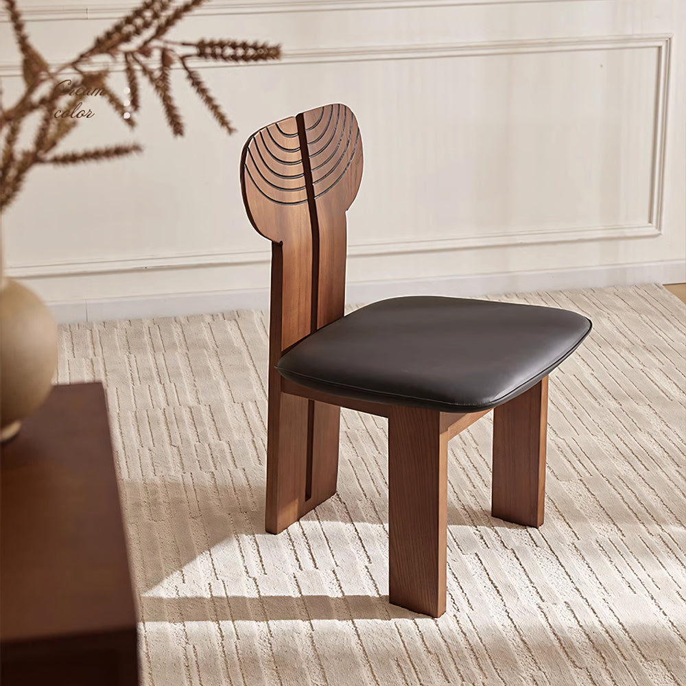 Modern Artistic Dining Chair Set of 2 Solid Wood Frame Upholstered Seat Carved Back Accent Chair