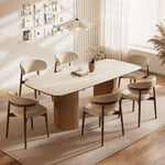 Load image into Gallery viewer, Square Dining Table White Ceramic Top Semi-cylindrical Wooden Base for 6 People
