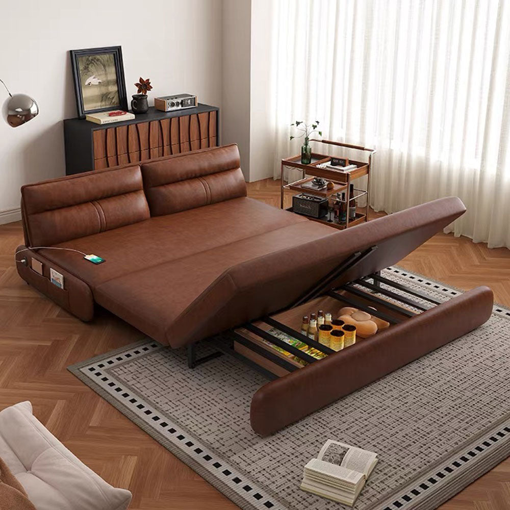 Contemporary Convertible Sofa Bed in Faux Leather Modern Sleeper Sofa for Living Room