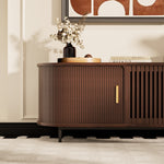 Load image into Gallery viewer, 70.2&#39;&#39; Walnut Curved TV Stand Vertical Textured Design with Metal Handles
