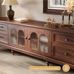 Load image into Gallery viewer, 78&#39;&#39; Neo-Chinese Style TV Cabinet Solid Wood Drawers Arch Glass Doors Elevated Storage Base
