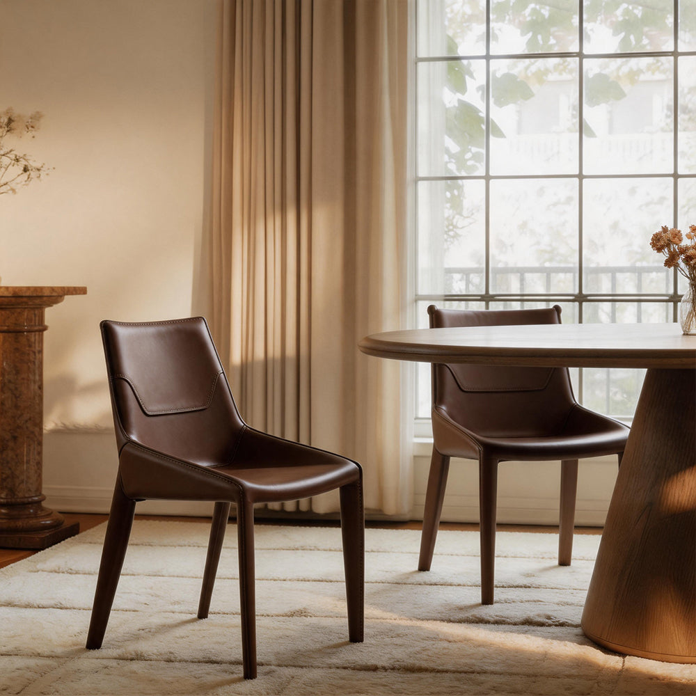 Modern Brown Leather-Look Dining Chair with Integrated Legs 1 Piece