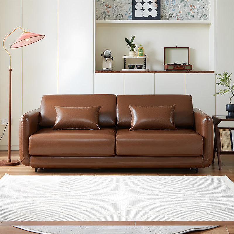 72.5" Leather Sleeper Sofa with 3.9" Thick Spring Mattress Modern Space-saving Design