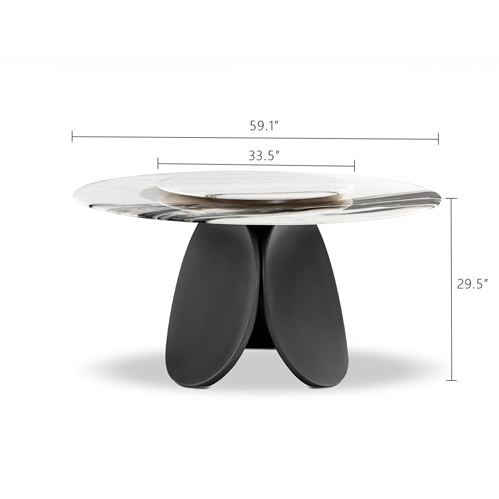 Modern Round Dining Table with Rotating Lazy Susan and Black Pedestal Base