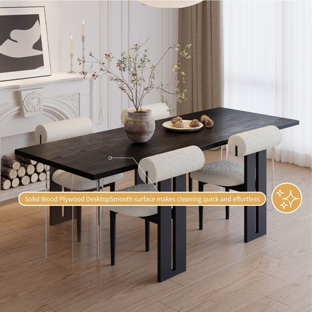 54.6''Dining Table Set with Boucle Chairs, Artistic Base, Space-Saving Design