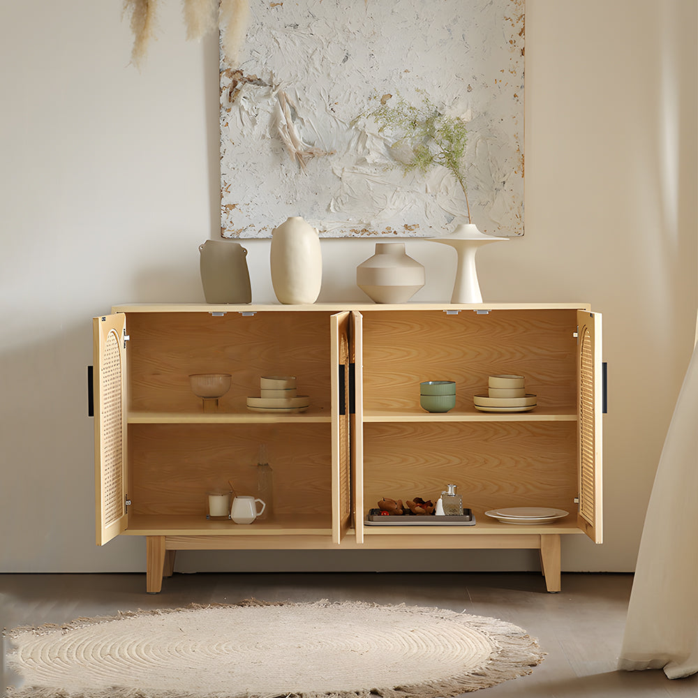 59'' Modern Cane Sideboard Cabinet Wooden Buffet Storage Cabinet with Woven Doors