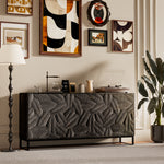 Load image into Gallery viewer, 62.4&#39;&#39;Vintage Carved Sideboard Mid Century Storage Cabinet Geometric Texture Bold Relief Artistic Statement
