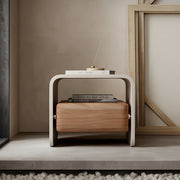 Sleek Modern Nightstand with Curved Edges Wooden Storage Drawer