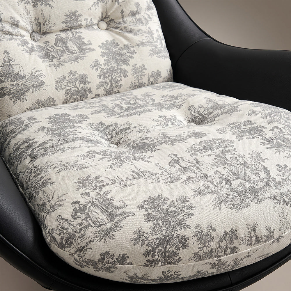 Printed Swivel Lounge Chair with Black Faux Leather Shell