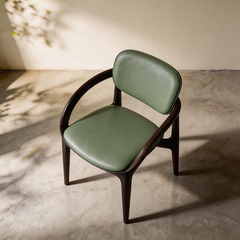 Modern Solid Wood Dining Chair with Green Upholstered Seat and Back 1 Piece
