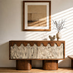 Load image into Gallery viewer, 55.1'' Wabi-Sabi Walnut TV Stand with Scalloped Doors Mid Century Modern Media Console
