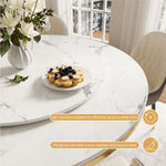 Load image into Gallery viewer, Round Dining Table Lazy Susan Marble Effect Ring Base Gold Accents Perfect for 4-6 People
