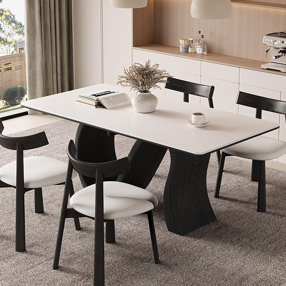 Creative S-shaped Walnut Base Round Dining Table with Marble Effect Surface
