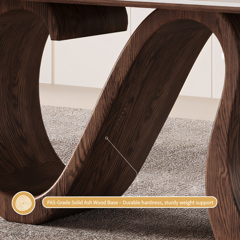 Creative S-shaped Walnut Base Round Dining Table with Marble Effect Surface