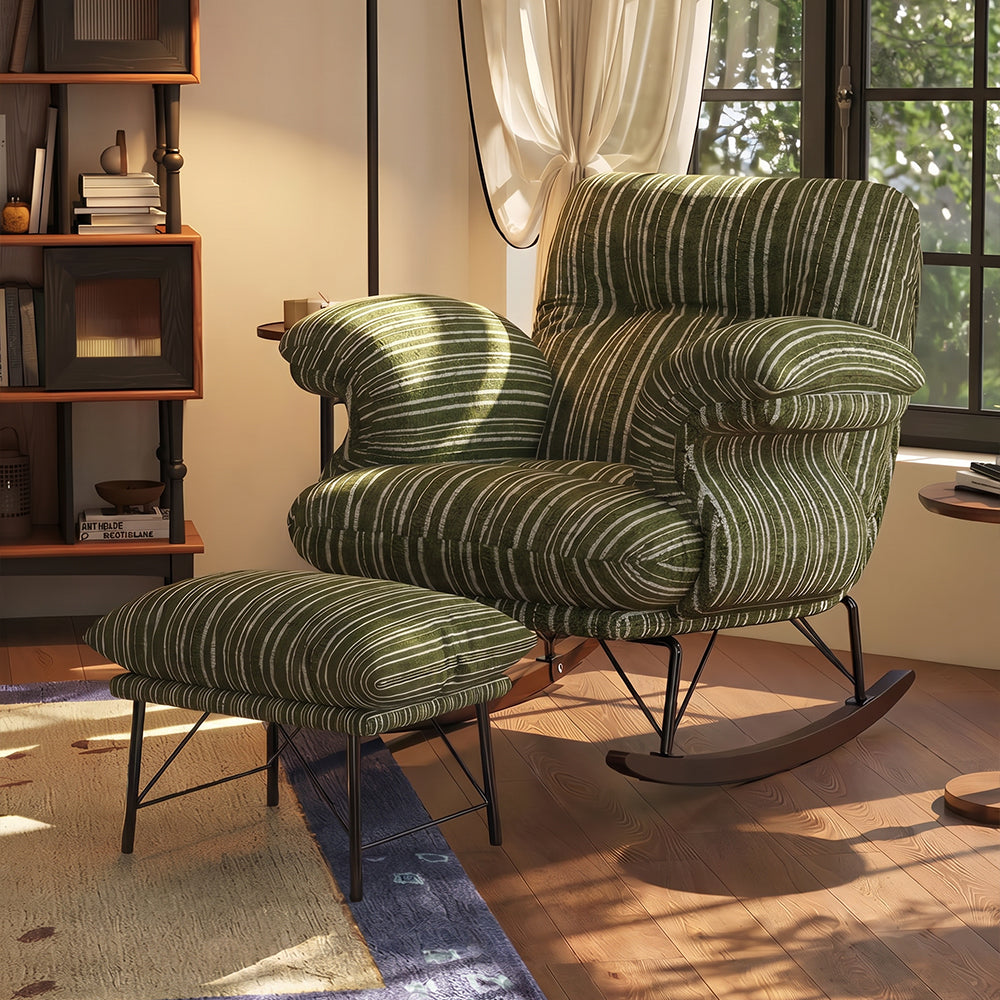 Modern Rocking Lounge Chair Striped Upholstery Accent Chair Curved Armrest Relax Chair