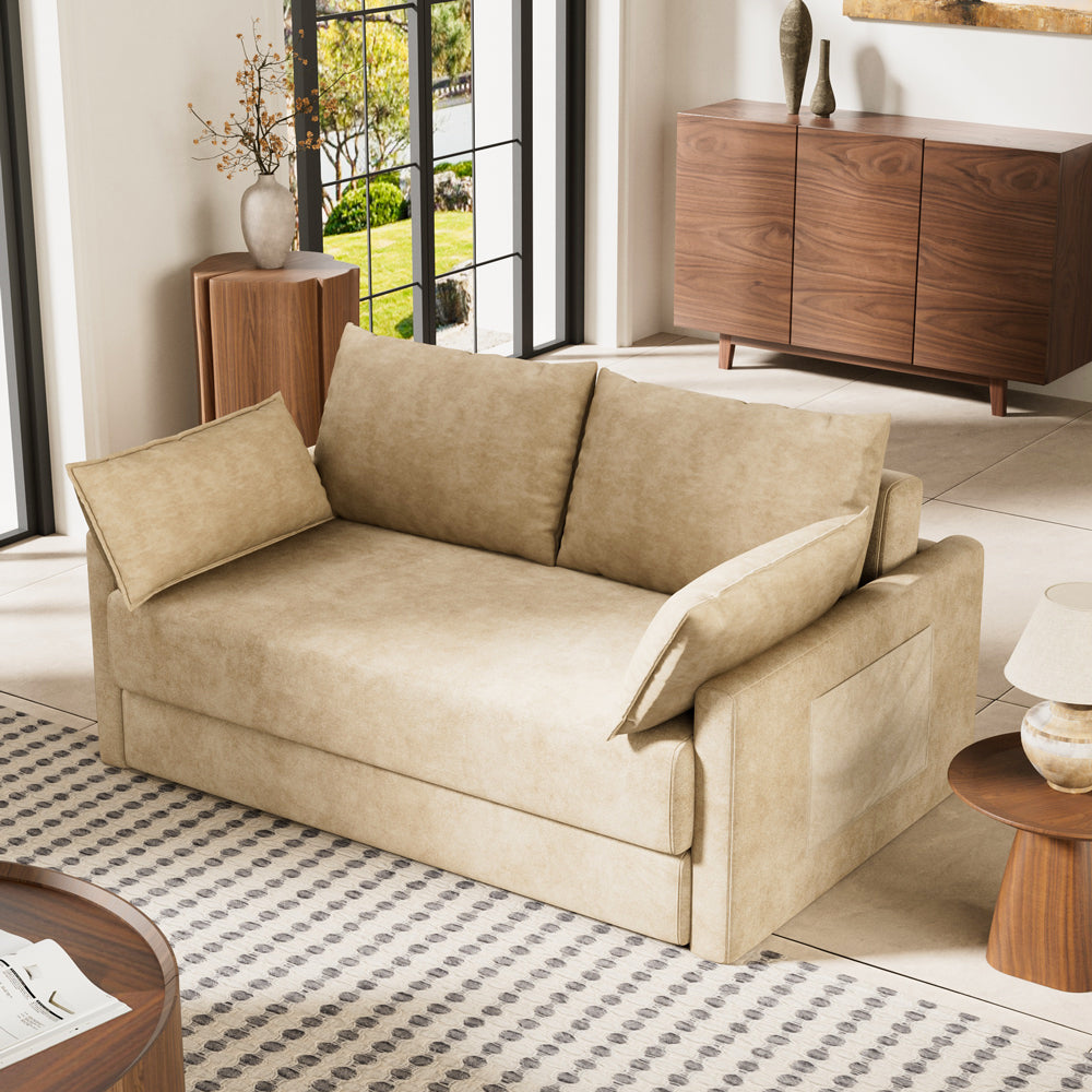 65.52" Compressed Sofa Convertible Sofa Bed Wrinkle-resistant Linen Lightweight Loveseat Wooden Armrest