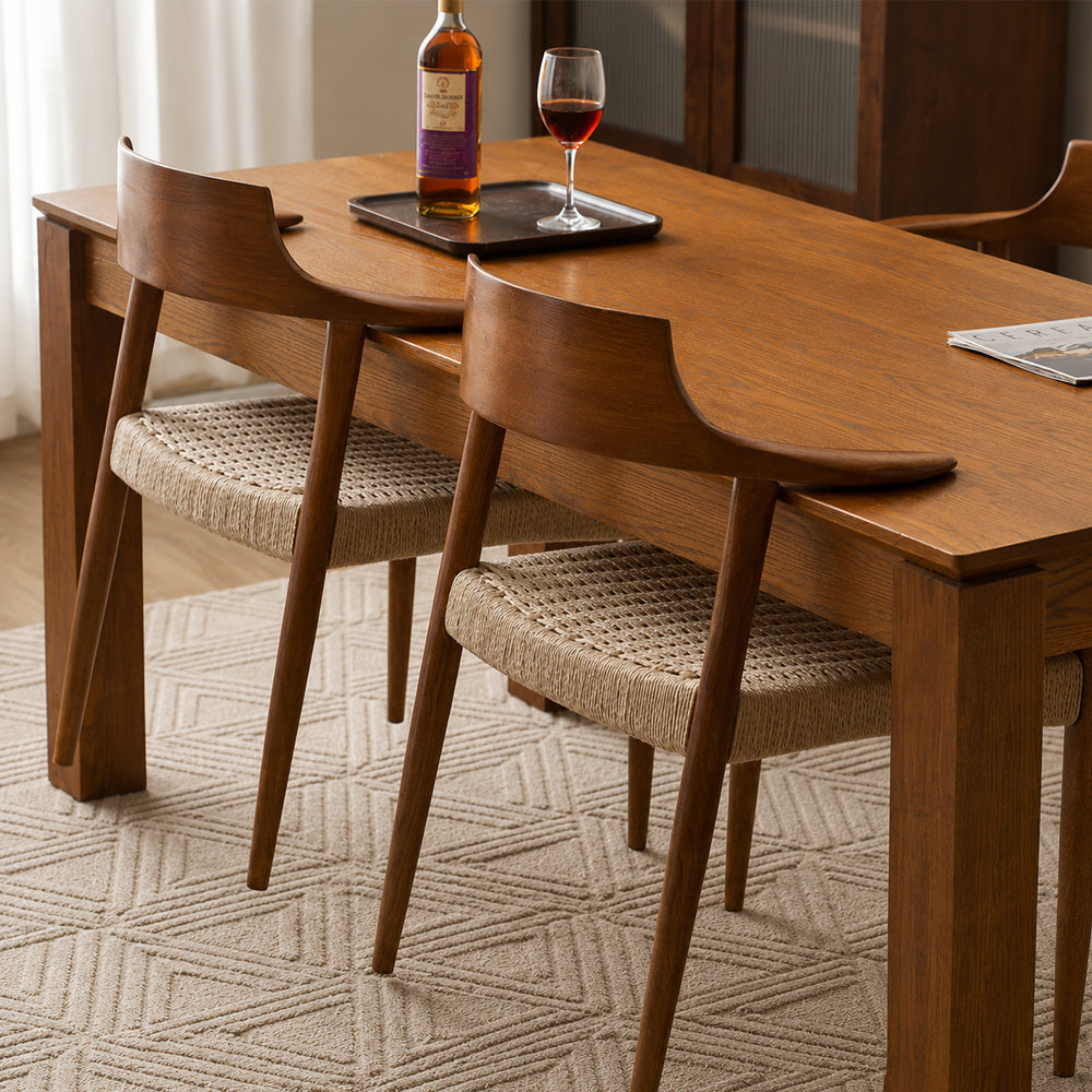 Modern Solid Wood Dining Chair with Handwoven Paper Rope Seat and Sculptural Armrests 1 Piece