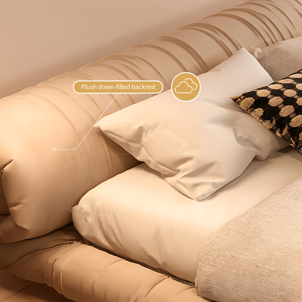 Queen Size Minimalist Japanese-Style Tatami Bed Ultra-Fiber Leather Steel-Wood Slatted Frame