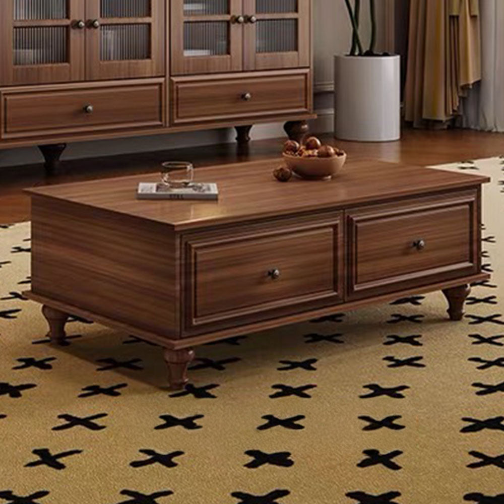 Classic Walnut Living Room Furniture Set TV Cabinet & Coffee Table with Elegant Vintage Detailing