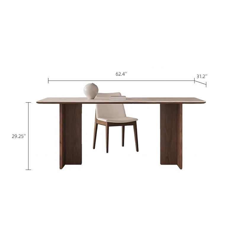 Rectangular Dining Table Solid Wood Legs Walnut Veneer Base Sintered Stone Top Modern Design