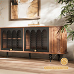 Load image into Gallery viewer, 78&quot; Retro TV Stand Curved Edge Design Arched Glass Doors Long Storage Cabinet Vintage Style Unit
